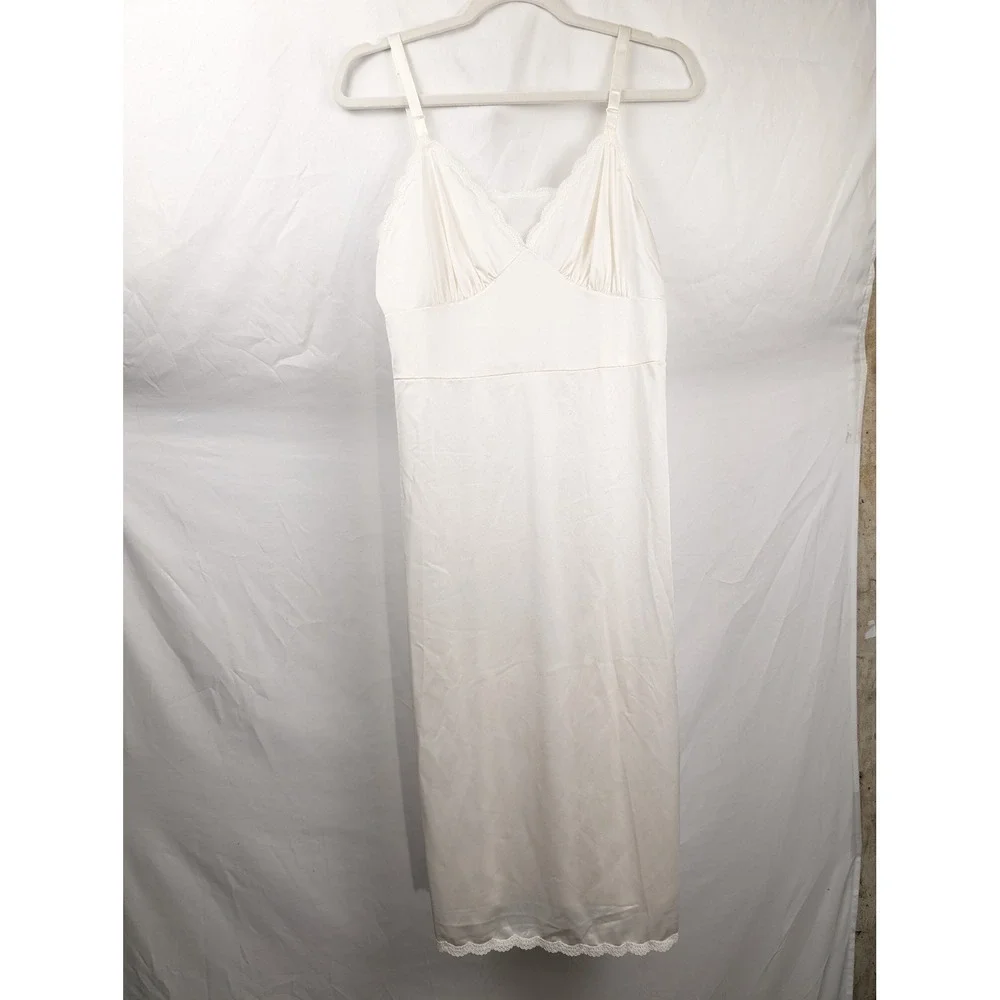 Vintage‎ Lace Satin Slip Dress White 34 Scalloped Fairy Romantic Lingerie Bridal